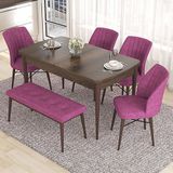 Canisa Eva Serisi 80x132 Açılabilir MDF Barok Ahşap Desen Mutfak Masası ve Mor 4 Sandalye 1 Bench