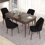 Canisa Eva Serisi 80x132 Açılabilir MDF Barok Ahşap Desen Mutfak Masası ve Siyah 4 Sandalye
