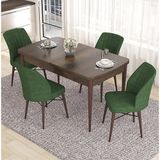 Canisa Eva Serisi 80x132 Açılabilir MDF Barok Ahşap Desen Mutfak Masası ve Su Yeşili 4 Sandalye