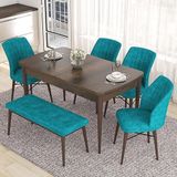 Canisa Eva Serisi 80x132 Açılabilir MDF Barok Ahşap Desen Mutfak Masası ve Turkuaz 4 Sandalye 1 Bench