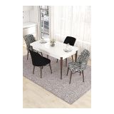 Canisa Eva Serisi 80x132 Açılabilir MDF Beyaz Ceviz Ayak Mutfak Masası ve 2 Siyah 2 Zebra Desen Sandalye