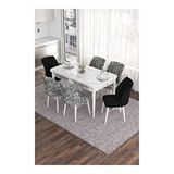 Canisa Eva Serisi 80x132 Açılabilir MDF Beyaz Mermer Desen Mutfak Masası ve 2 Siyah 4 Zebra Sandalye