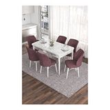 Canisa Eva Serisi 80x132 Açılabilir MDF Beyaz Mermer Desen Mutfak Masası ve Gül Kurusu 6 Sandalye
