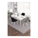 Canisa Eva Serisi 80x132 Açılabilir MDF Beyaz Mutfak Masası ve 2 Siyah 2 Zebra Sandalye