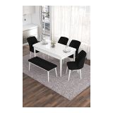 Canisa Eva Serisi 80x132 Açılabilir MDF Beyaz Mutfak Masası ve 2 Siyah 4 Zebra Sandalye