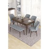 Canisa Eva Serisi 80x132 Açılabilir Mdf Mutfak Masası Takımı Barok Desen Masa 4 Gri Sandalye 1 Bench Kahverengi