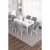 Canisa Eva Serisi 80x132 Açılabilir Mdf Mutfak Masası Takımı Beyaz Masa 6 Gri Sandalye