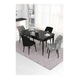 Canisa Eva Serisi 80x132 Açılabilir MDF Siyah Mermer Desen Mutfak Masası ve 2 Siyah 2 Zebra Sandalye