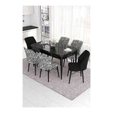 Canisa Eva Serisi 80x132 Açılabilir MDF Siyah Mermer Desen Mutfak Masası ve 2 Siyah 4 Zebra Sandalye