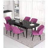 Canisa Eva Serisi 80x132 Açılabilir MDF Siyah Mermer Desen Mutfak Masası ve Mor 6 Sandalye