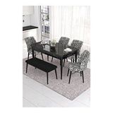 Canisa Eva Serisi 80x132 Açılabilir MDF Siyah Mermer Desen Mutfak Masası ve Siyah 4 Sandalye 1 Zebra Desen Bench
