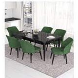 Canisa Eva Serisi 80x132 Açılabilir MDF Siyah Mermer Desen Mutfak Masası ve Su Yeşili 6 Sandalye