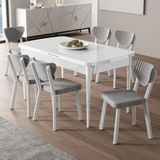 Canisa Exve Serisi 80 x 132 Açılabilir MDF Beyaz Masa Takımı ve 6 Gri Sandalye