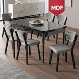 Canisa Exve Serisi 80 x 132 Açılabilir MDF Siyah Mermer Desen Masa Takımı ve 6 Gri Sandalye