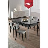 Canisa Exve Serisi 80X132 Açılabilir MDF Siyah Mermer Desen Masa Takımı ve 4 Gri Sandalye