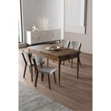 Canisa Exve Serisi 80x132 cm Açılabilir Barok Ahşap Desen Masa Takımı, 4 Gri Sandalye