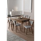 Canisa Exve Serisi 80x132 cm Açılabilir Barok Ahşap Desen Masa Takımı, 6 Gri Sandalye