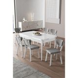 Canisa Exve Serisi 80x132 cm Açılabilir Beyaz Masa Takımı, 6 Gri Sandalye