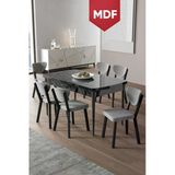 Canisa Exve Serisi 80x132 MDF Açılabilir Siyah Mermer Desen Masa Takımı ve 6 Gri Sandalye