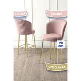 Canisa Fora Serisi 1 Adet Bar Sandalyesi, Gold Ayak, Pembe, 70 cm Yükseklik