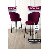 Canisa Fora Serisi 2 Adet Mürdüm Bar Sandalyesi, 70 cm Oturma Yüksekliği, Babyface Kumaş, Siyah Metal Ayak