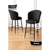 Canisa Fora Serisi 2 Adet Siyah Bar Sandalyesi, Babyface Kumaş, Metal Ayak, 70 cm Yükseklik