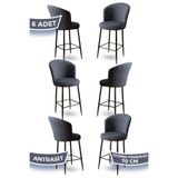 Canisa Fora Serisi 6 Adet Bar Sandalyesi, Antrasit, Babyface Kumaş, Metal Ayak, 70 cm Oturum Yüksekliği