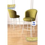 Canisa Fora Serisi Bar Sandalyesi, 70 cm, Fıstık Yeşili, Beyaz Metal Ayak, Babyface Kumaş