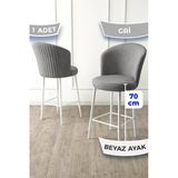 Canisa Fora Serisi Gri 1. Sınıf Babyface Kumaş Beyaz Metal Ayaklı Bar Sandalyesi