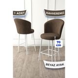 Canisa Fora Serisi Kahve Bar Sandalyesi, Beyaz Metal Ayaklı, Babyface Kumaş, 70 cm