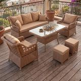Canisa Frezya Serisi 1. Sınıf 3+1+1+2+2 Yastık Cappucino Rattan Cappucino Minder Yastık Bahçe Balkon Oturma Koltuk Takımı - 80x140 - Cappuccino