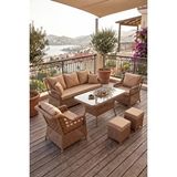 Canisa Frezya Serisi 1. Sınıf 3+1+1+2+2 Yastık Gri Rattan Gri Minder Bahçe Balkon Oturma Koltuk Takımı, Cappucino Rattan Cappucino Minder Çok Renkli