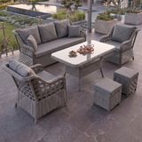 Canisa Frezya Serisi 1. Sınıf 3+1+1+2+2 Yastık Gri Rattan Gri Minder Yastık Bahçe Balkon Oturma Koltuk Takımı - 80x140