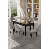Canisa Gale Serisi 80x132 cm Açılabilir Mutfak Masa Takımı, Siyah Mermer Desen, 6 Gri Sandalye
