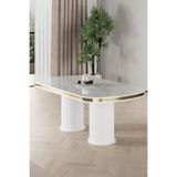 Canisa Galya Serisi Lak Panel 90x168 cm Sabit Beyaz Mermer Desen Mutfak Masası, Gold PVC