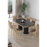 Canisa Galya Serisi Lak Panel 90x168 Sabit Mutfak Masa Takımı, 6 Sandalyeli, Cappucino