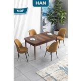 Canisa Han Serisi 70x114 Açılabilir Mdf Barok Ahşap Desen Masa Takımı ve 4 Adet Cappucino Sandalye