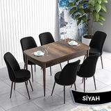 Canisa Han Serisi 70x114 Açılabilir Mdf Barok Ahşap Desen Masa Takımı ve 6 Adet Siyah Sandalye