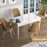 Canisa Han Serisi 70x114 Açılabilir Mdf Beyaz Masa Takımı ve 4 Adet Cappucino Sandalye