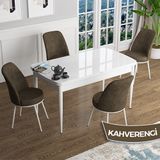 Canisa Han Serisi 70x114 Açılabilir Mdf Beyaz Masa Takımı ve 4 Adet Kahverengi Sandalye
