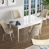 Canisa Han Serisi 70x114 Açılabilir Mdf Beyaz Masa Takımı ve 4 Adet Krem Sandalye
