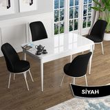 Canisa Han Serisi 70x114 Açılabilir Mdf Beyaz Masa Takımı ve 4 Adet Siyah Sandalye