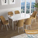 Canisa Han Serisi 70x114 Açılabilir Mdf Beyaz Masa Takımı ve 6 Adet Cappucino Sandalye