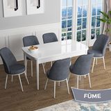 Canisa Han Serisi 70x114 Açılabilir Mdf Beyaz Masa Takımı ve 6 Adet Füme Sandalye