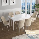 Canisa Han Serisi 70x114 Açılabilir Mdf Beyaz Masa Takımı ve 6 Adet Krem Sandalye
