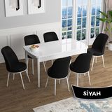Canisa Han Serisi 70x114 Açılabilir Mdf Beyaz Masa Takımı ve 6 Adet Siyah Sandalye