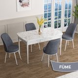 Canisa Han Serisi 70x114 Açılabilir Mdf Beyaz Mermer Desen Masa Takımı ve 4 Adet Füme Sandalye