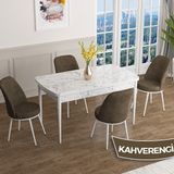 Canisa Han Serisi 70x114 Açılabilir Mdf Beyaz Mermer Desen Masa Takımı ve 4 Adet Kahverengi Sandalye
