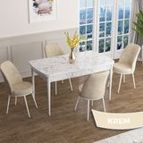 Canisa Han Serisi 70x114 Açılabilir Mdf Beyaz Mermer Desen Masa Takımı ve 4 Adet Krem Sandalye
