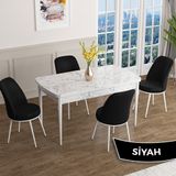 Canisa Han Serisi 70x114 Açılabilir Mdf Beyaz Mermer Desen Masa Takımı ve 4 Adet Siyah Sandalye